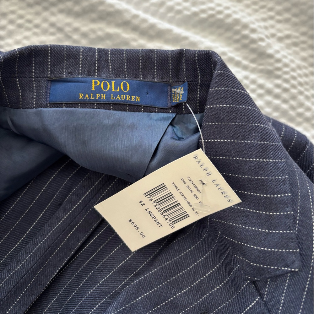 Ralph Lauren Navy Linen Pinstripe Suit Jacket - Picture 12 of 16